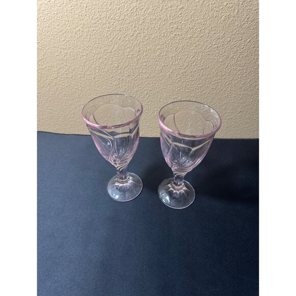 Vintage Pink Depression Glass Swirl Wine Goblets Set Of 2 - Picture 3 of 5